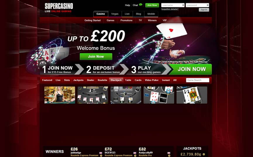 Super Casino flash blackjack games