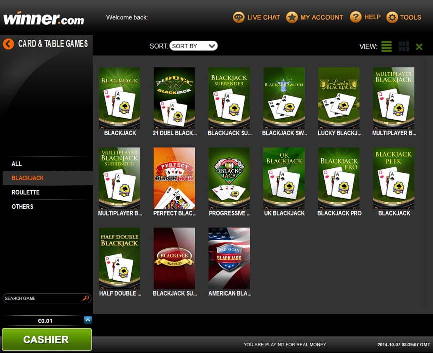 Winner Casino blackjack games downloaded