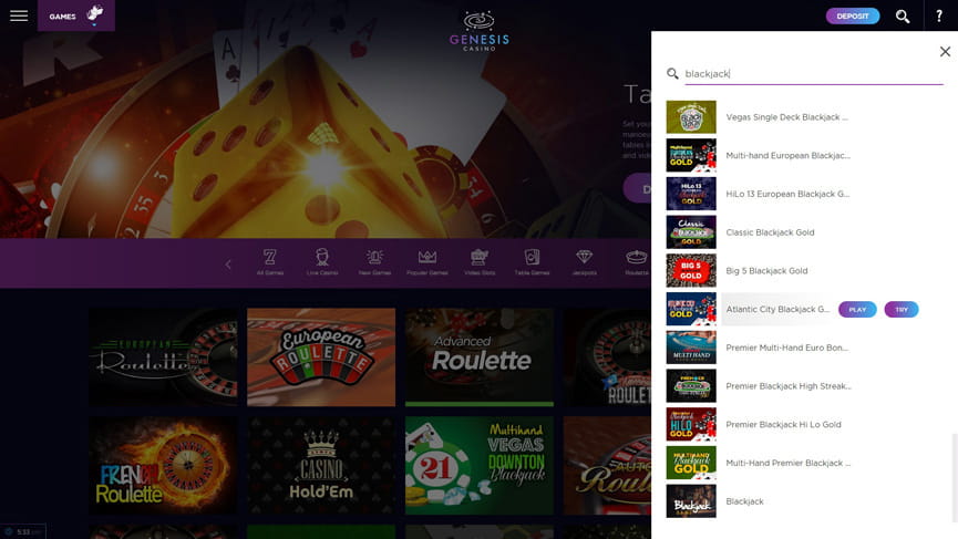 Genesis Blackjack & Casino Table Games