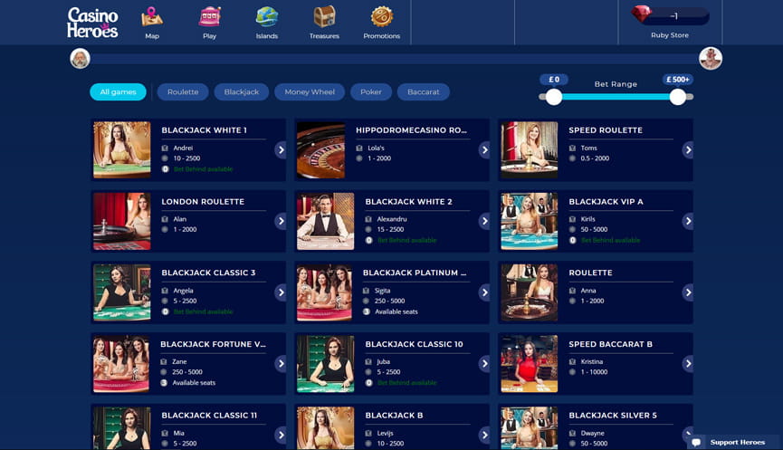 Casino Heroes’ Blackjack Selection