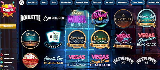 The Duelz Online Casino Game Selection in the UK