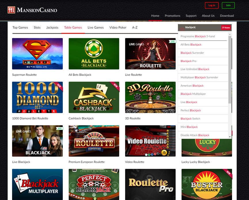 Mansion Casino Instant Play Platform – Blackjack and Table Games